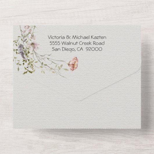 Waterverf van lichte en luchtvochtige wilde bloeme all in one uitnodiging (Achterkant)