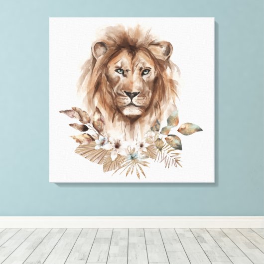 Waterverf van Lion Safari Animals Canvas Afdruk (Insitu (Houten vloer))