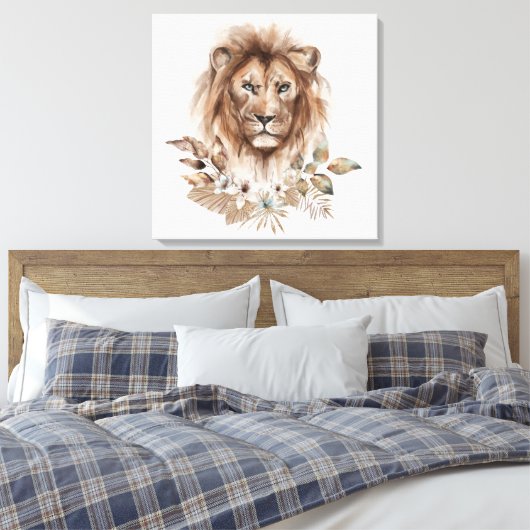 Waterverf van Lion Safari Animals Canvas Afdruk (Insitu (Slaapkamer))