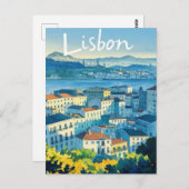 Waterverf van Lissabon-Portugal Briefkaart (Voorkant / Achterkant)