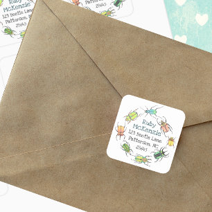 Waterverf van Love Bugs Beetle Return Address Vierkante Sticker