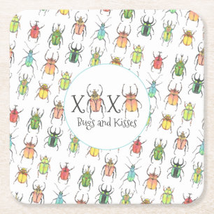 Waterverf van Lovebugs Beetles Bugs en Kisses Kartonnen Onderzetters