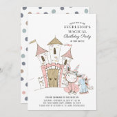 Waterverf van Magical Castle Unicorn Birthday Kaart (Voorkant / Achterkant)