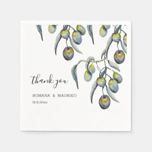 Waterverf van magische olijven met de hand geschil servet