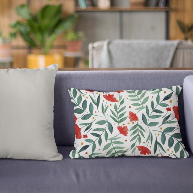Waterverf van magische tuinen, rood en groen accent kussen (Creator heeft geüpload)