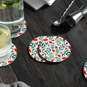 Waterverf van magische tuinen, rood en groen ronde kartonnen onderzetter