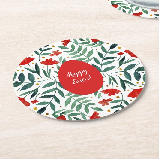 Waterverf van magische tuinen, rood en groen ronde kartonnen onderzetter (Gebogen)