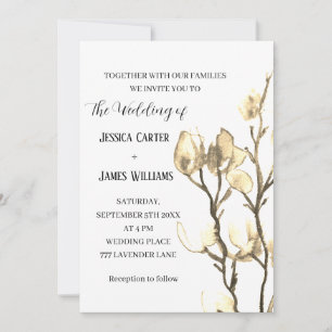 Waterverf van Magnolia Rustic Ivory Cotton Weddens Kaart
