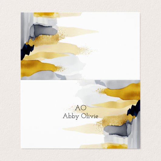 Waterverf van marineblauw en goud visitekaartje (Buitenkant ongevouwen)