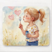 Waterverf van Meisje Blowing Heart Bubbles Muismat (Voorkant)