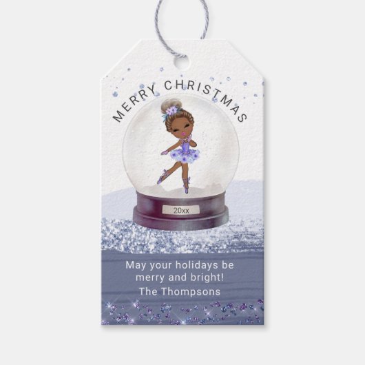 Waterverf van Merry Kerstwinter Wereldbol Ballerin Cadeaulabel (Voorkant)