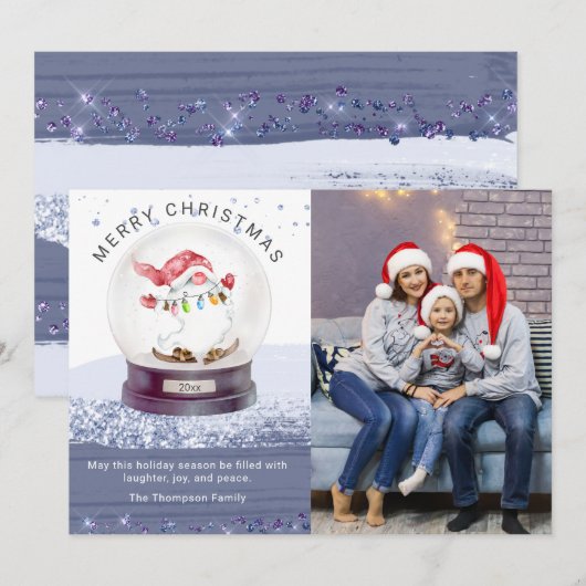 Waterverf van Merry Kerstwinter Wereldbol Gnome Fo (Voorkant / Achterkant)