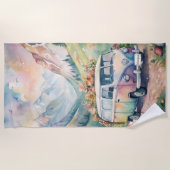 Waterverf Van Met Custom License Bord Gift Strandlaken (Voorkant)