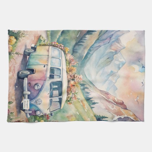 Waterverf Van Met Custom License Bord Gift Theedoek (Horizontaal)