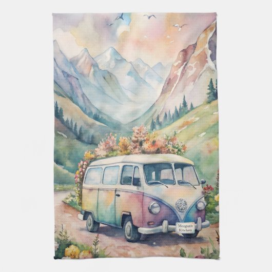 Waterverf Van Met Custom License Bord Gift Theedoek (Verticaal)