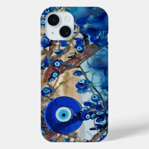 Waterverf van met nazars gedecorbeerde bomen iPhone 15 case