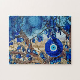 Waterverf van met nazars gedecorbeerde bomen legpuzzel