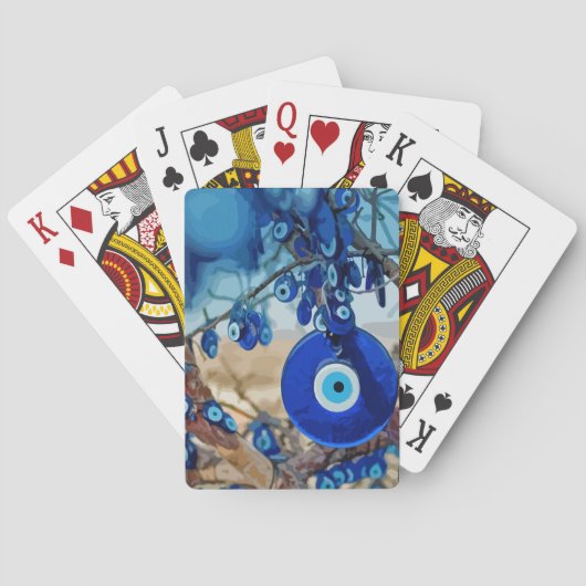 Waterverf van met nazars gedecorbeerde bomen pokerkaarten (Achterkant)