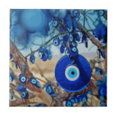 Waterverf van met nazars gedecorbeerde bomen tegeltje (Voorkant)