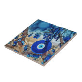 Waterverf van met nazars gedecorbeerde bomen tegeltje (Zijkant)