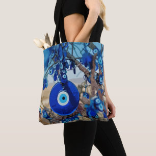 Waterverf van met nazars gedecorbeerde bomen tote bag