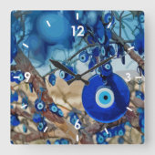 Waterverf van met nazars gedecorbeerde bomen vierkante klok (Voorkant)