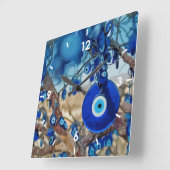 Waterverf van met nazars gedecorbeerde bomen vierkante klok (Hoek)