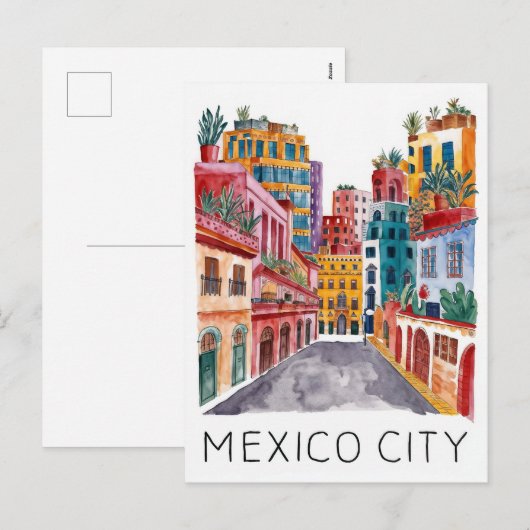 Waterverf van Mexico-Stad Feestdagenkaart (Voorkant / Achterkant)