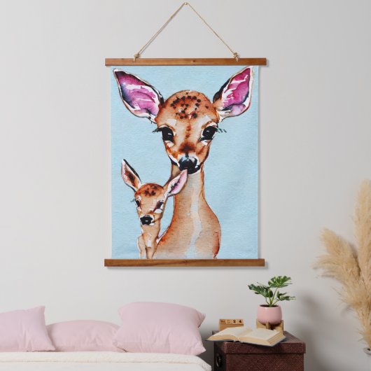 Waterverf van moeder en Baby - liefdesfamilie Hangend Wandkleed (Slaapkamer)