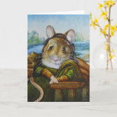 Waterverf van Mona Lisa Mouse Parody Kaart (Gele Bloem)