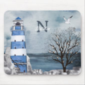 Waterverf van Monogram Blue Lighthouse Muismat (Voorkant)