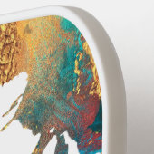 Waterverf van Monogram Turquoise Gold Sinaasappel  Pickleball Paddle (Links Detail)