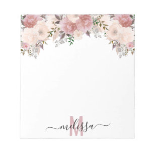 Waterverf van mosterd Roos Floral Monogram Notitieblok