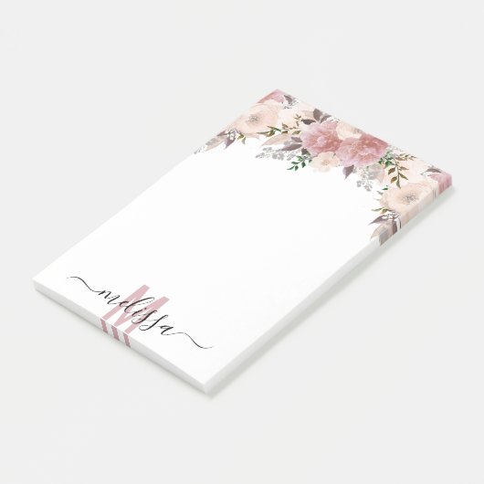Waterverf van mosterd Roos Floral Monogram Post-it® Notes (Schuin)