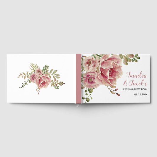 Waterverf van mosterd roos, typografische bruiloft gastenboek (Volledig)