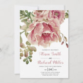 Waterverf van mosterd roos, typografische bruiloft kaart (Voorkant)