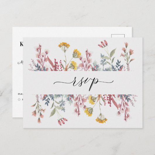 Waterverf van mosterdbloem Keuze RSVP Uitvoer Uitnodiging Briefkaart (Voorkant / Achterkant)