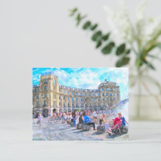 Waterverf van München Stachus. Briefkaart (Staand voorkant)