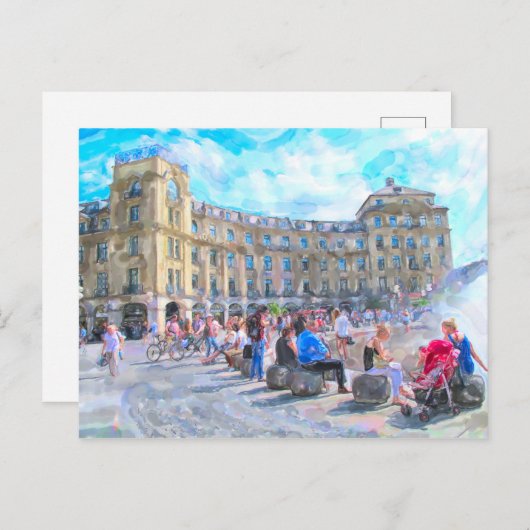 Waterverf van München Stachus. Briefkaart (Voorkant / Achterkant)