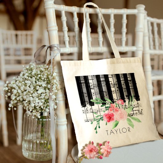 waterverf van muziekpianorroze tote bag