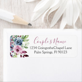 Waterverf van Navy Blue Burgundy Floral Wedding Etiket