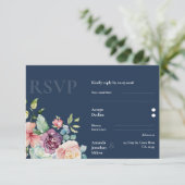 Waterverf van Navy Blue Elegance RSVP Kaartje (Staand voorkant)