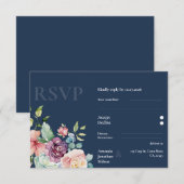 Waterverf van Navy Blue Elegance RSVP Kaartje (Voorkant / Achterkant)