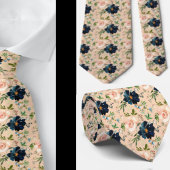 Waterverf van Navy Blue en roze Floral Rozen Neck  Stropdas