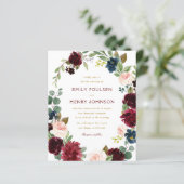 Waterverf van Navy burgundy floral wreatbruiloft (Staand voorkant)