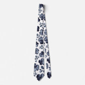 Waterverf van Navy Poppy Dusty Blue Greenery Stropdas (Voorkant)