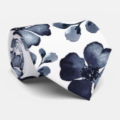 Waterverf van Navy Poppy Dusty Blue Greenery Stropdas (Opgerold)