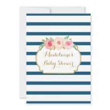 Waterverf van Navy Roze Floral Stripes Baby shower