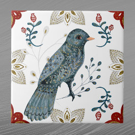 Waterverf van Noordse Blauwe Vlees Folk Art Tegeltje