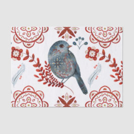 Waterverf van Noordse Blauwe Zongvogel Folk Art Tissuepapier